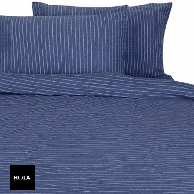 HOLA home自然針織條紋床包 雙人 現代藍