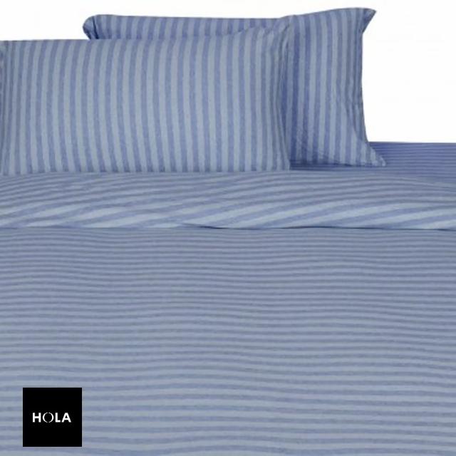 HOLA home自然針織條紋床包 雙人 經典淺藍