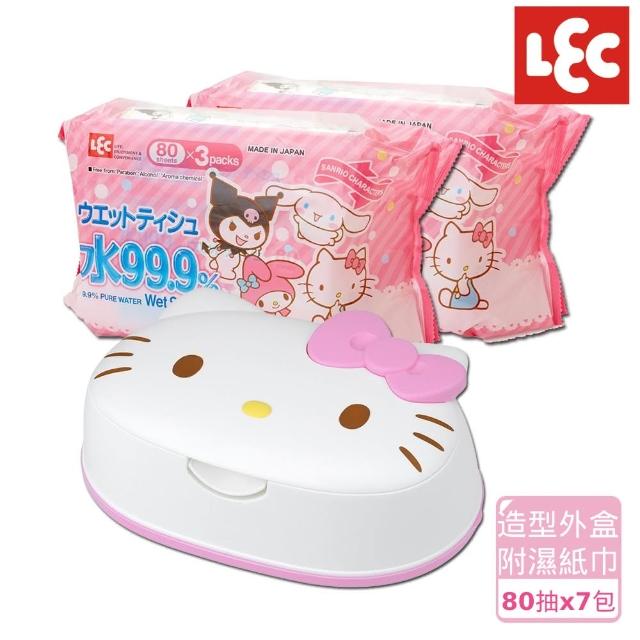 【日本LEC】Hello Kitty純水濕紙巾超值8件組(造型外盒+80抽x7包)