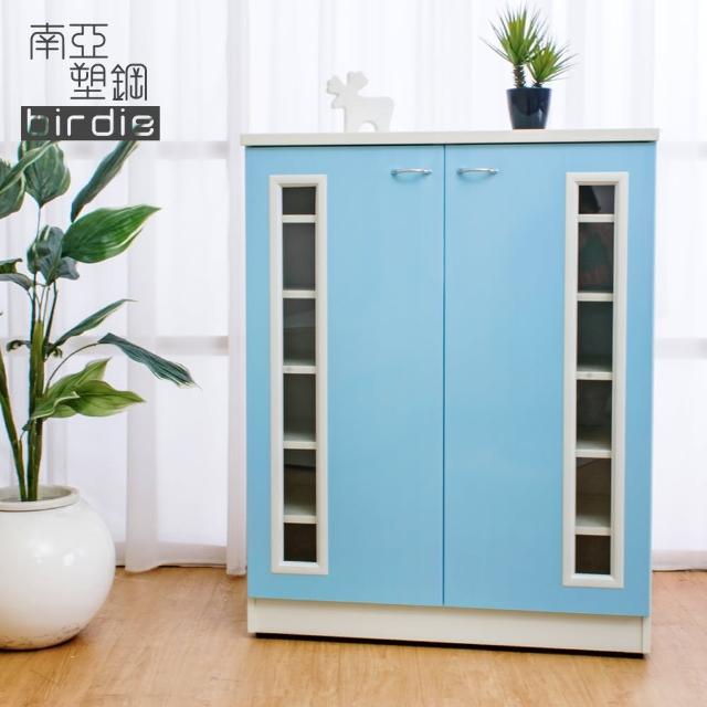 【Birdie南亞塑鋼】2.7尺透視二門塑鋼鞋櫃(粉藍色)