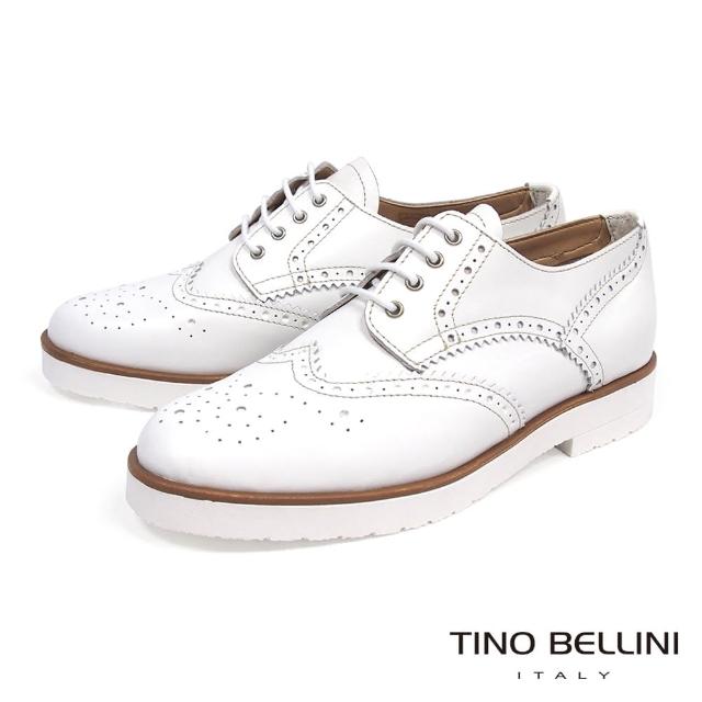 【TINO BELLINI 貝里尼】義大利進口中性白底綁帶牛津鞋B73201(白)