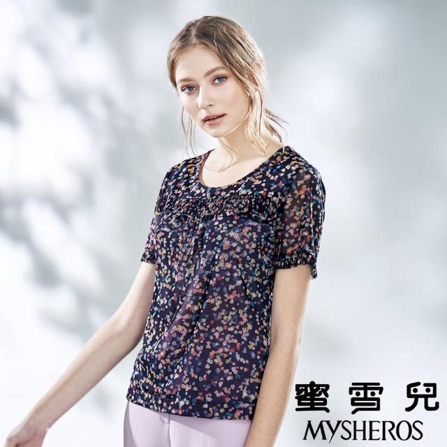 【mysheros 蜜雪兒】彩色點點皺褶彈性上衣(紫)