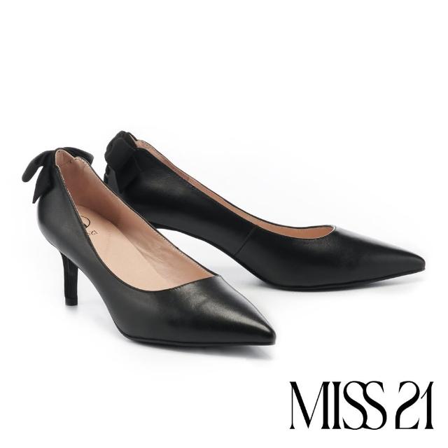 【MISS 21】簡約日常純色小俏皮尖頭高跟鞋(黑)