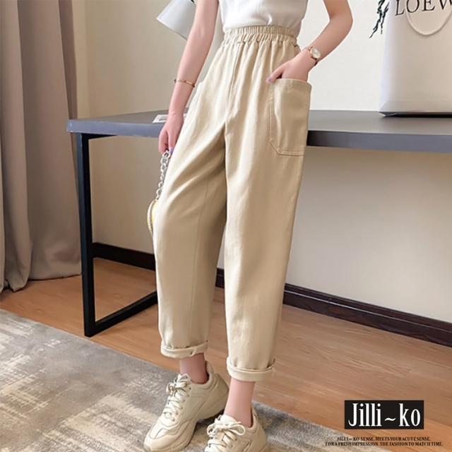 JILLI-KO【JILLI-KO】鬆緊腰寬版口袋工裝長褲-L/XL(卡)