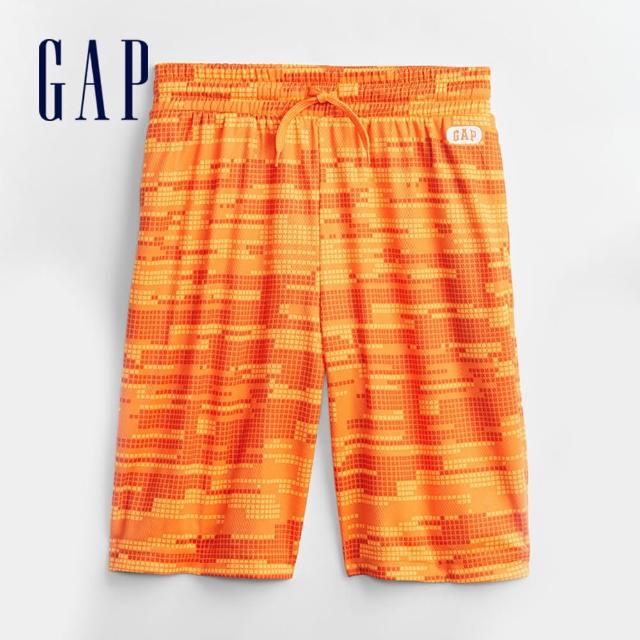 【GAP】男童 Logo鬆緊休閒短褲(683465-橙色)