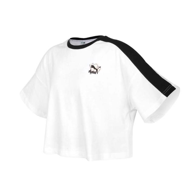PUMA【PUMA】女FLORAL短袖T恤-亞規 純棉 休閒 上衣 短版 白黑粉(53225802)