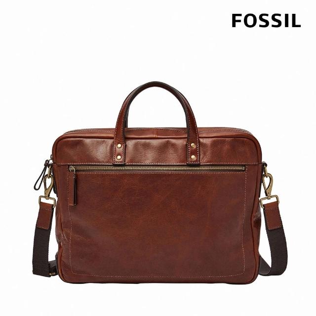 【FOSSIL】Haskell 真皮公事包 大款-干邑色 MBG9342222(可入15吋筆電)