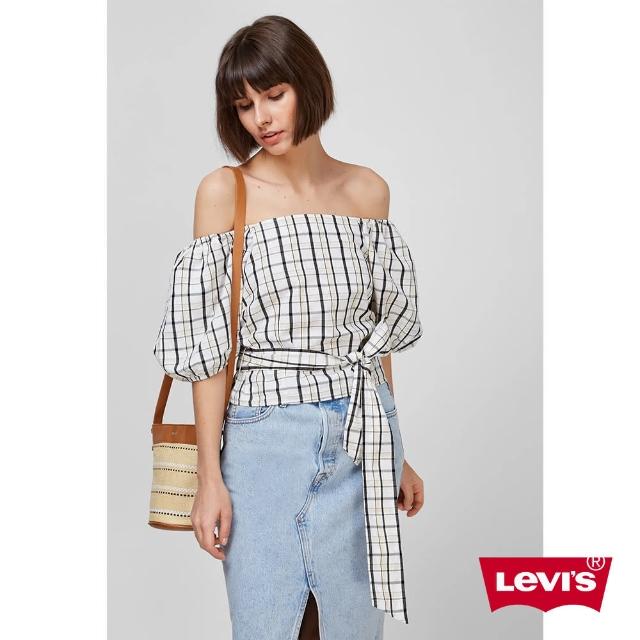 【LEVIS】女款 短袖T恤 / 短版澎澎袖 / 蝴蝶結綁帶細節 / 英倫格紋-人氣新品