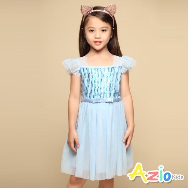 【Azio Kids 美國派】女童 洋裝 亮片緞帶蝴蝶結網紗洋裝(藍)