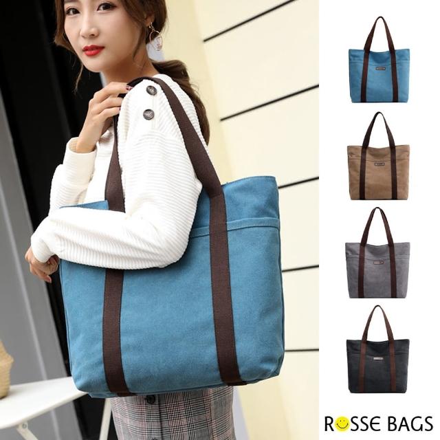 【Rosse Bags】新款簡約百搭純色手提單肩托特包(現+預 藍色 / 棕色 / 灰色 / 黑色)