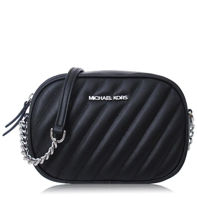 Michael Kors【Michael Kors】絎縫皮革 / 迷你款 / 相機 斜背包(黑銀)