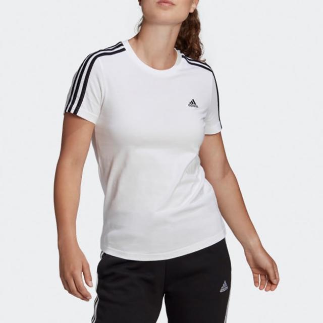 adidas 愛迪達【adidas 愛迪達】上衣 女款 短袖上衣 運動 慢跑 LOUNGEWEAR ESSENTIALS 白 GL0783