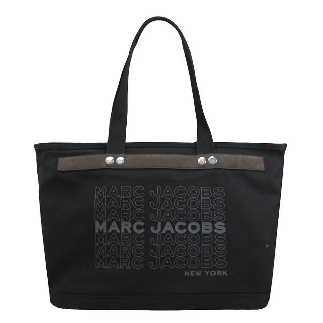 【MARC JACOBS 馬克賈伯】經典品牌LOGO帆布肩背大托特購物包(黑)