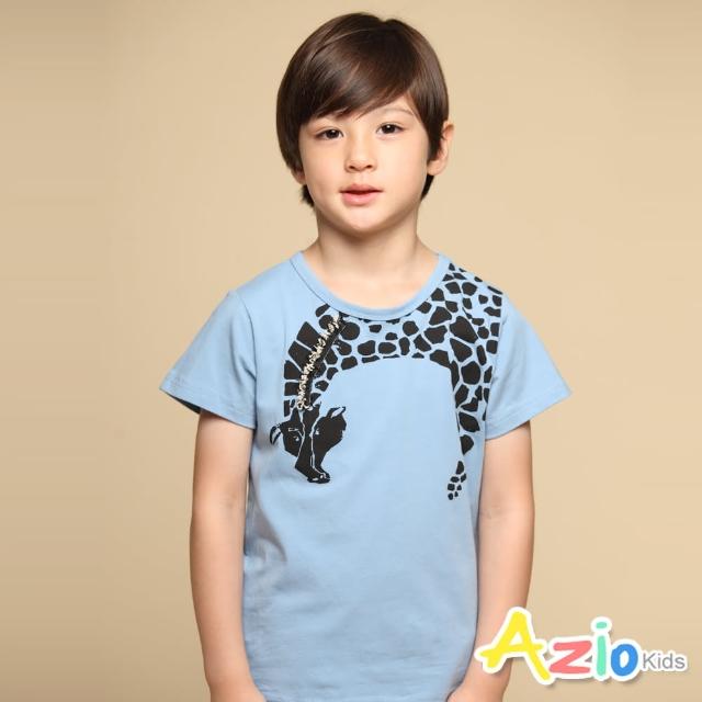 【Azio Kids 美國派】男童 上衣 立體鬃毛長頸鹿印花短袖上衣T恤(藍)