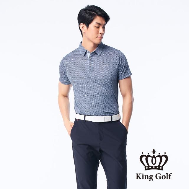 KING GOLF【KING GOLF】男款線條織紋印花涼感短袖POLO衫(藍色)