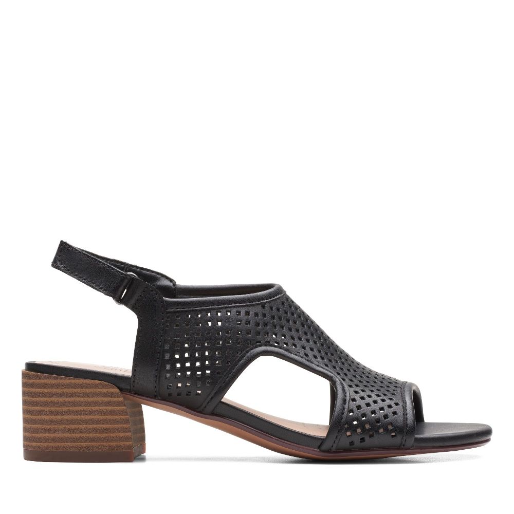 【Clarks】女鞋Caroleigh Star透氣充孔繞踝粗跟涼鞋 黑色(CLF65096S)