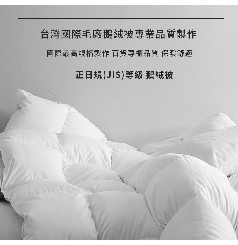 台灣國際毛廠鵝絨被專業品質製作 國際最高規格製作 百貨專櫃品質 保暖舒適 正日規JIS等級 鵝絨被 