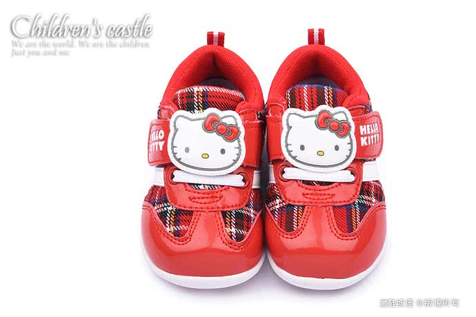 【三麗鷗】Hello Kitty 中小童 經典格紋運動鞋(715131-紅)