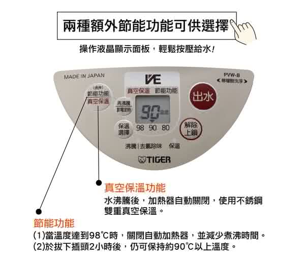 【日本製】TIGER虎牌 雙模式出水VE節能省電熱水瓶2.91L(PVW-B30R_e)