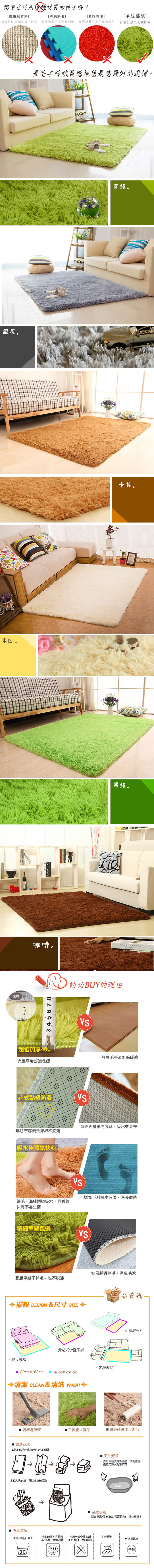 【幸福揚邑】舒壓長毛羊絲絨超軟防滑吸水地墊地毯-青綠(140x200cm)