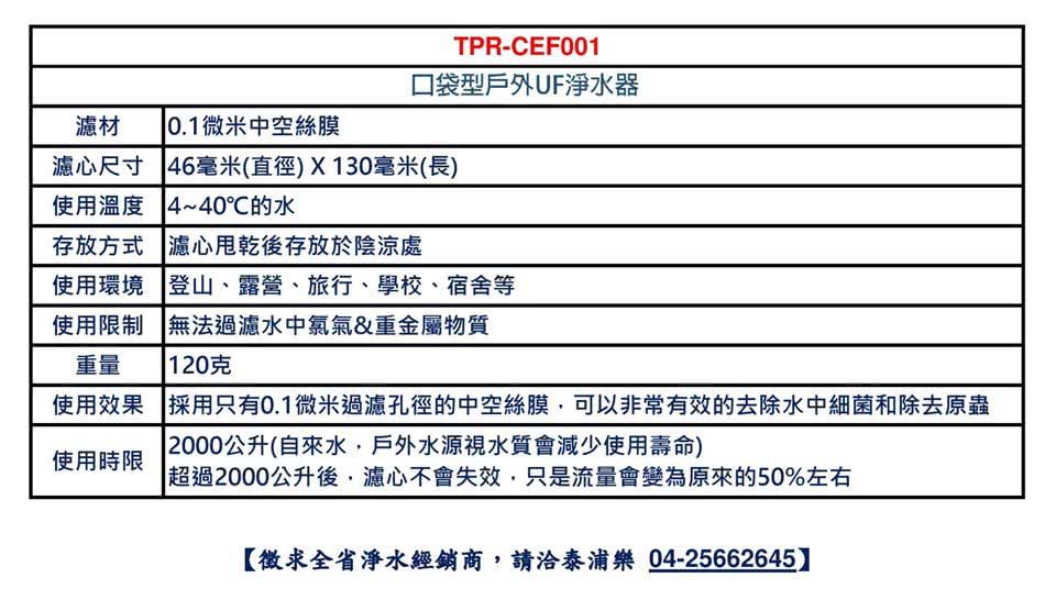 【泰浦樂 Toppuror】口袋型戶外UF淨水器