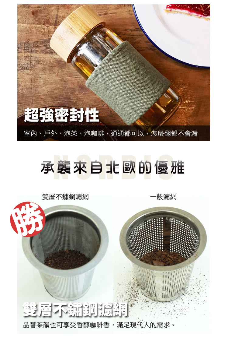 【WOKY沃廚】北歐風磁力吸式耐熱濾茶/咖啡玻璃杯450ml(買二送二)