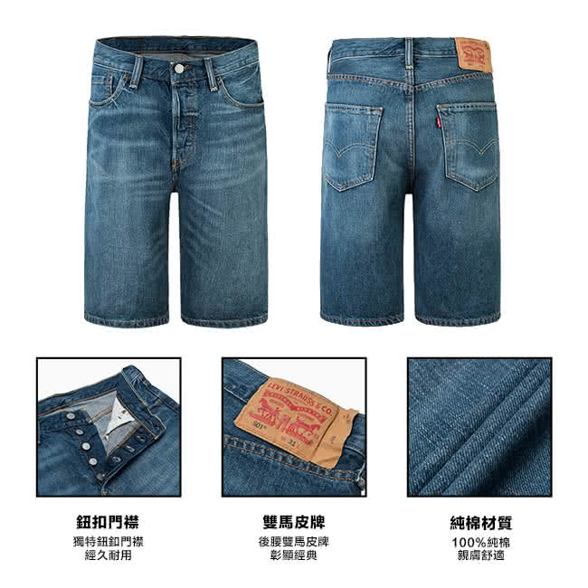 【Levis】501原創丹寧牛仔短褲 / 排扣 / 水洗刷白