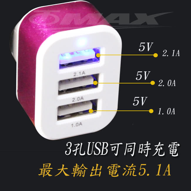 【OMAX】車用3孔USB充電器-2入(顏色隨機)