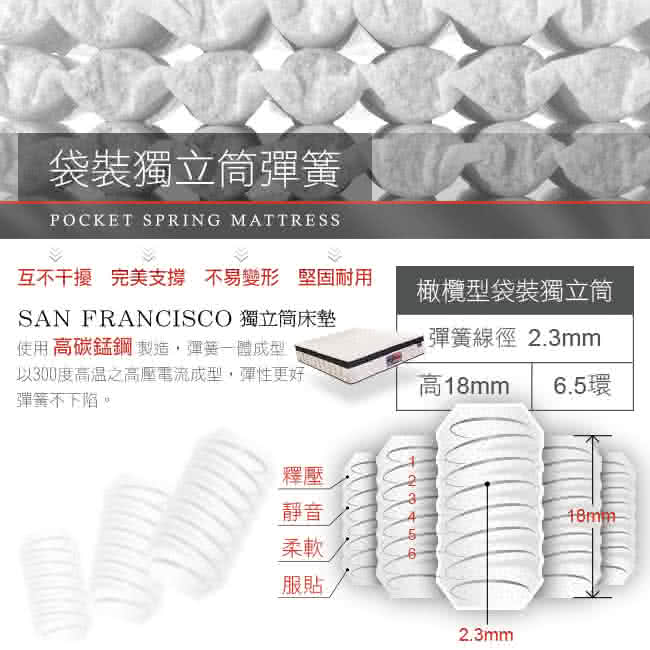 【美國BIA名床】San Francisco 獨立筒床墊(5尺標準雙人)