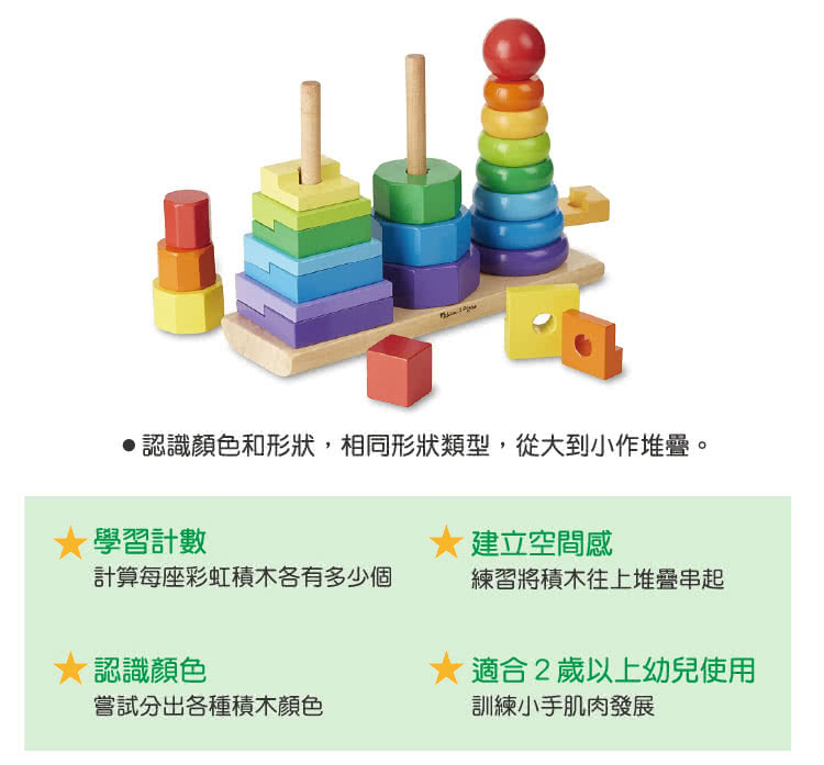 【美國瑪莉莎 Melissa & Doug】益智遊戲 - 彩虹幾何疊疊樂