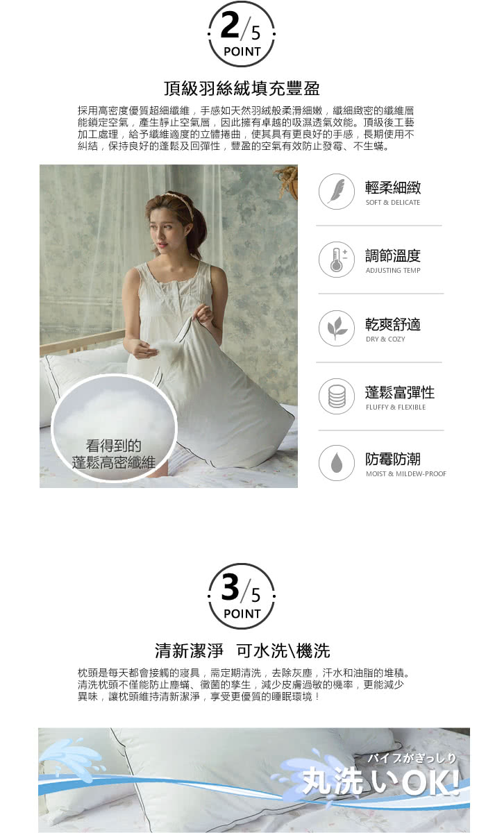 Adorar愛朵兒 可水洗純棉柔軟科技羽絲絨枕 2入 Momo購物網
