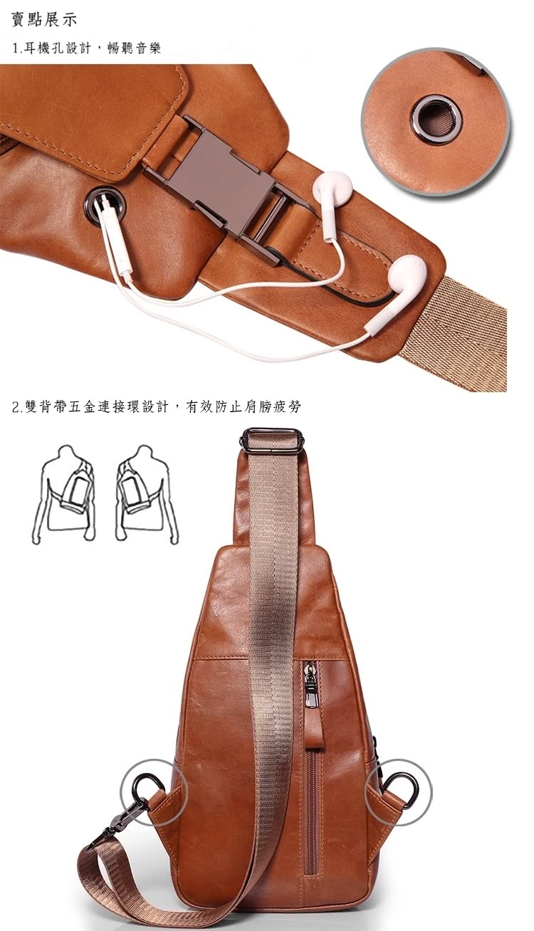 賣點展示 1.耳機孔設計,暢聽音樂 2.雙背帶五金連接環設計,有效防止肩膀疲勞 