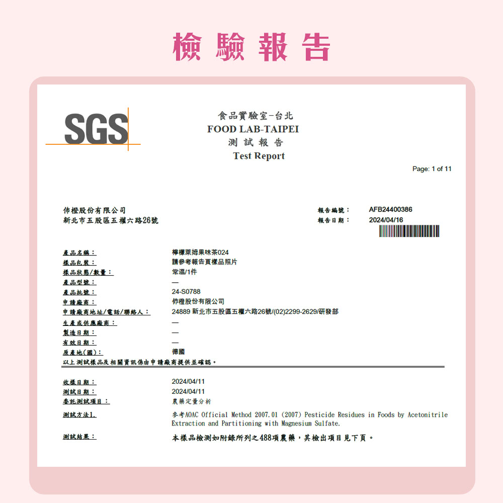 參考AOAC Official Method 2007.01 2007 Pesticide Residues in Foods by Acetonitrile