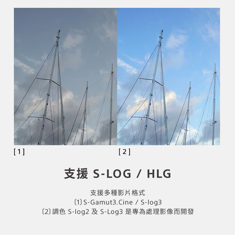 支援 SLOGHLG 支援多種影片格式 2調色 Slog2 及SLog3 是專為處理影像而開發 