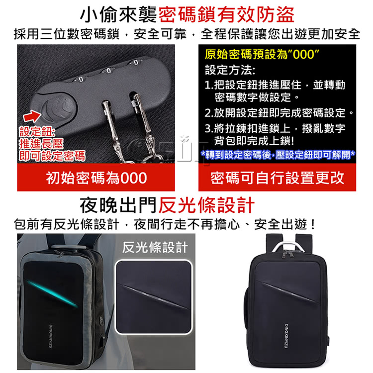 採用三位數密碼鎖,安全可靠,全程保護讓您出遊更加安全