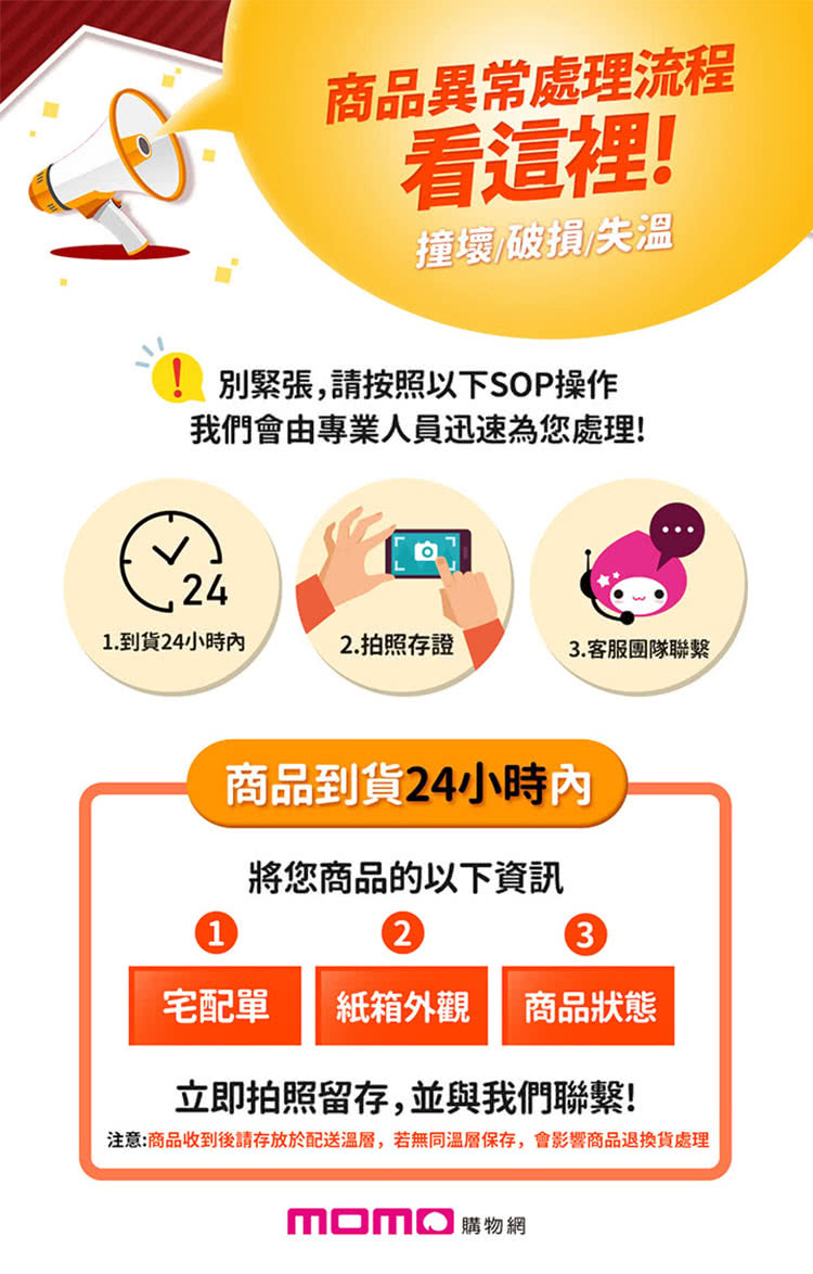注意商品收到後請存放於配送溫層,若無同溫層保存,會影響商品退換貨處理