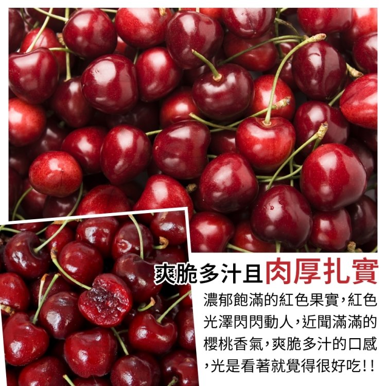 爽脆多汁且肉厚扎實 濃郁飽滿的紅色果實,紅色 光澤閃閃動人,近聞滿滿的 櫻桃香氣,爽脆多汁的口感 ,光是看著就覺得很好吃