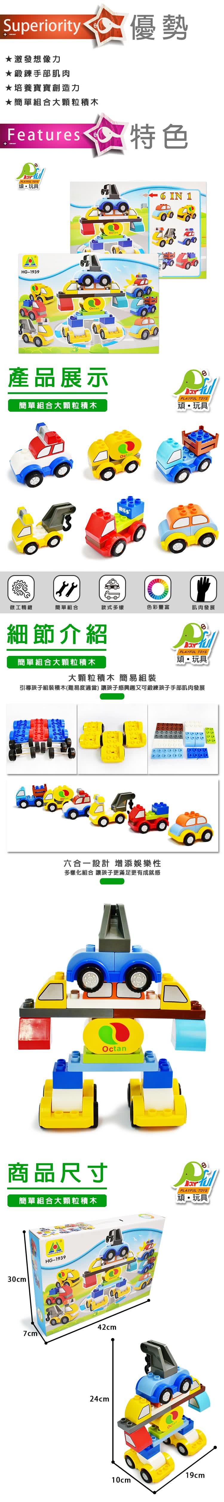 Playful Toys 頑玩具 大顆粒百變積木大小車 樂高相容 Momo購物網