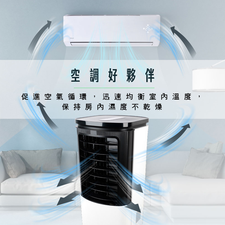 空調好夥伴 促進空氣循 環,迅速均衡室內溫度, 保持房內濕度不乾燥 