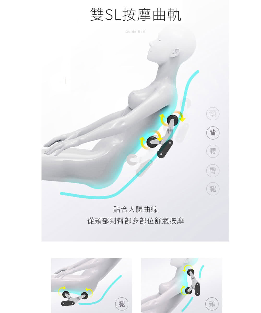 雙SL按摩曲軌 貼合人體曲線 從頸部到臀部多部位舒適按摩 
