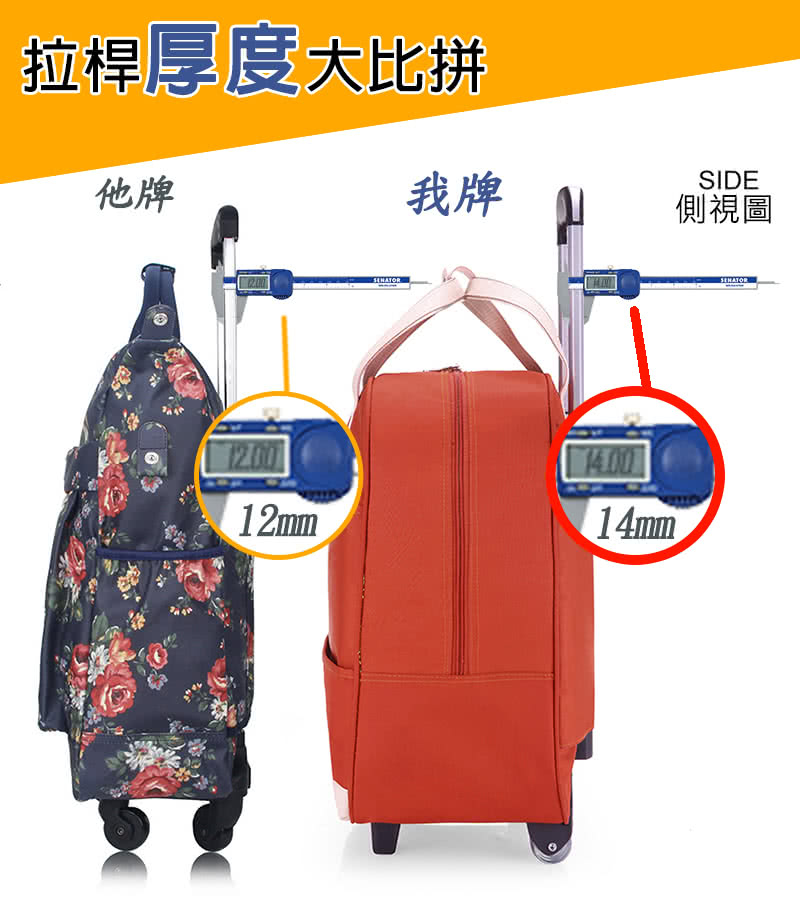 拉桿厚度大比拼 我牌 他牌 側視圖 