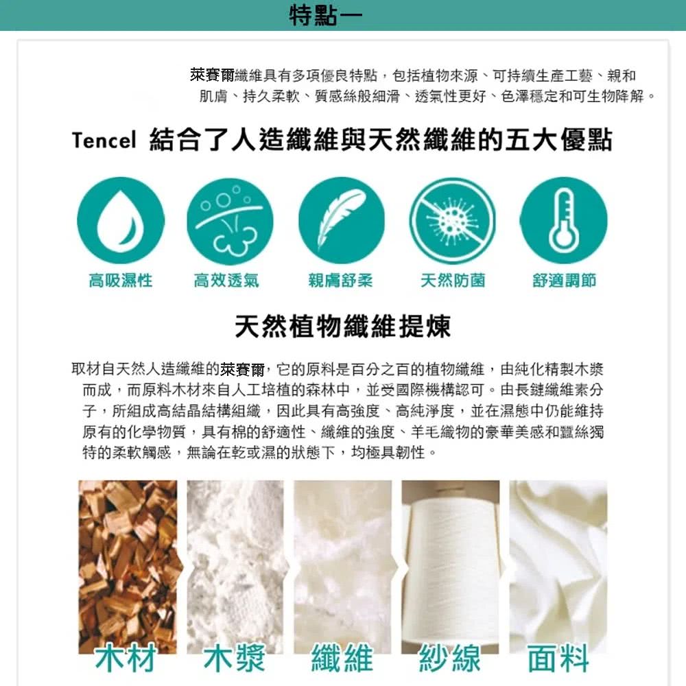 取材自天然人造纖維的萊賽爾,它的原料是百分之百的植物纖維,由純化精製木漿