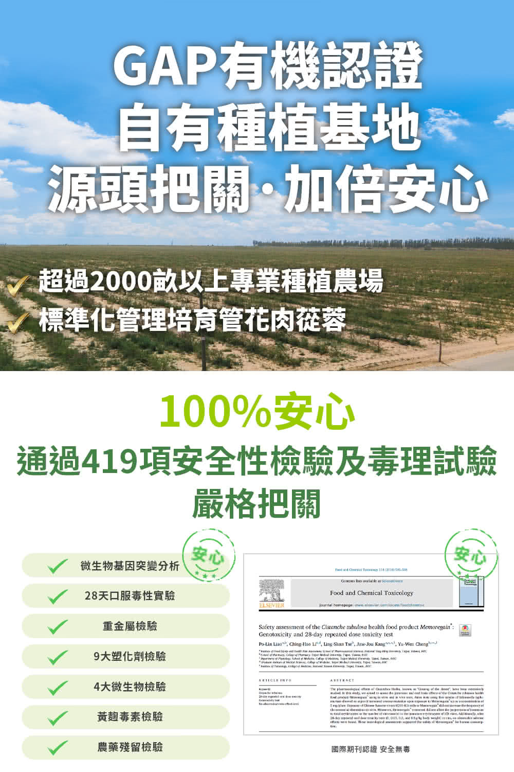 通過419項安全性檢驗及毒理試驗