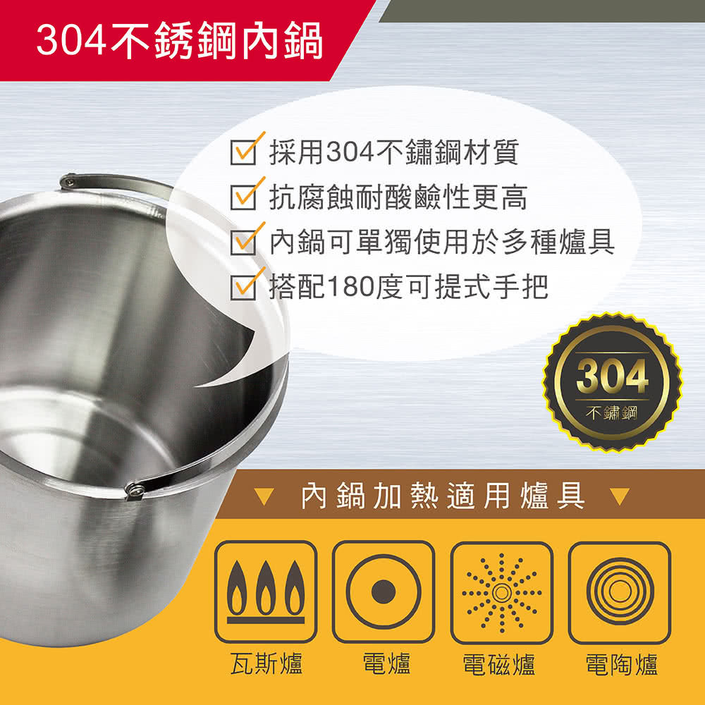 內鍋可單獨使用於多種爐具