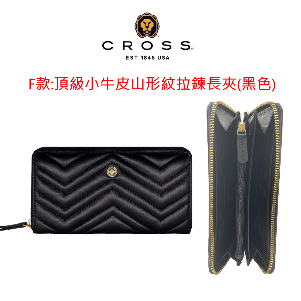F款頂級小牛皮山形紋拉鍊長夾黑色