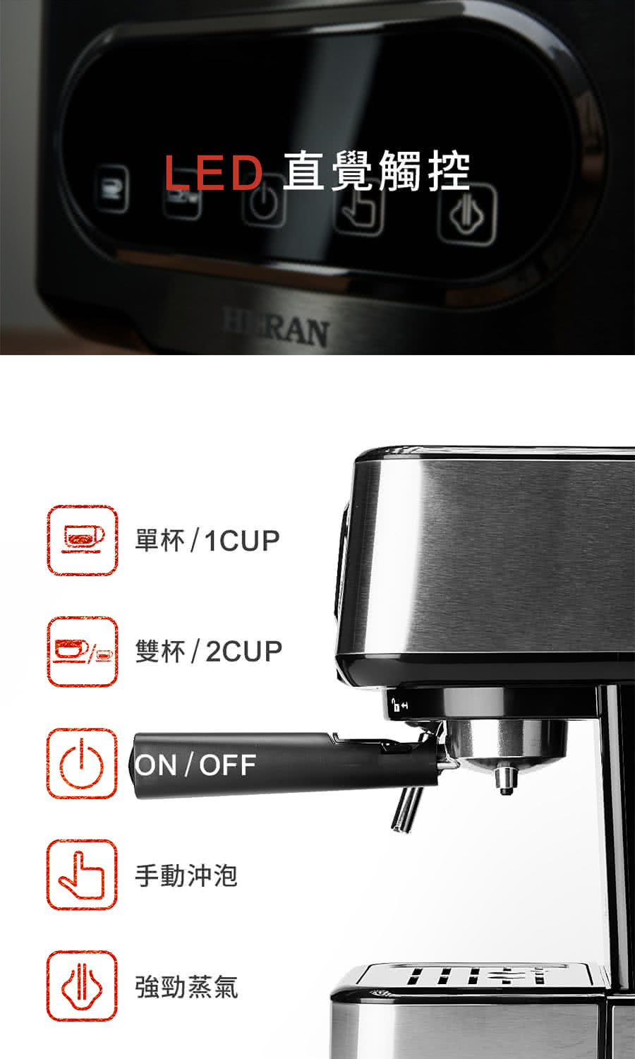 LED ç´è¦ºè§¸æ§ å®æ¯1CUP éæ¯ 2CUP æåæ²æ³¡ å¼·åè¸æ°£ 