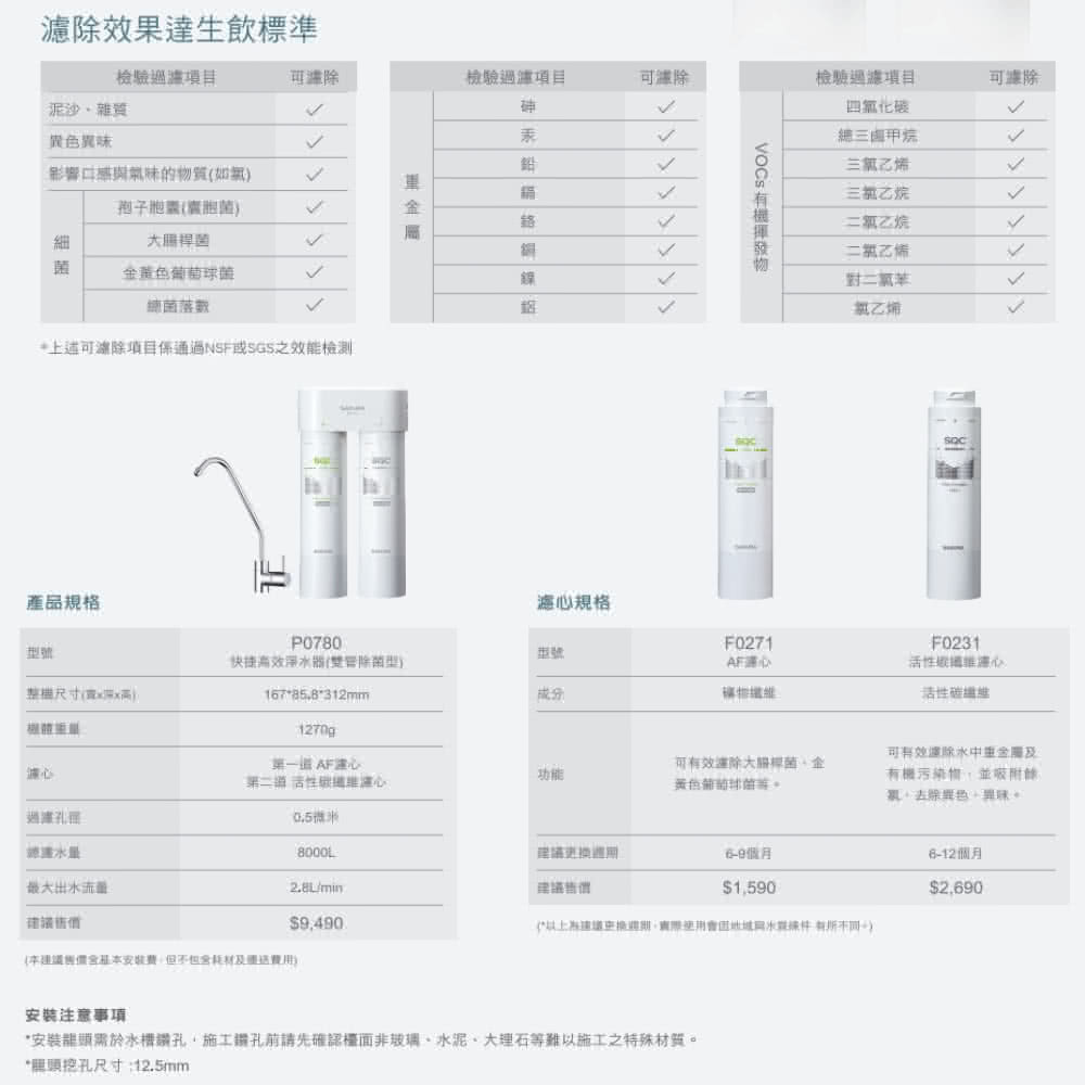 安裝龍頭需於水槽還孔,施工鑽孔前請先確認檯面非玻璃、水泥、大理石等難以施工之特殊材質。