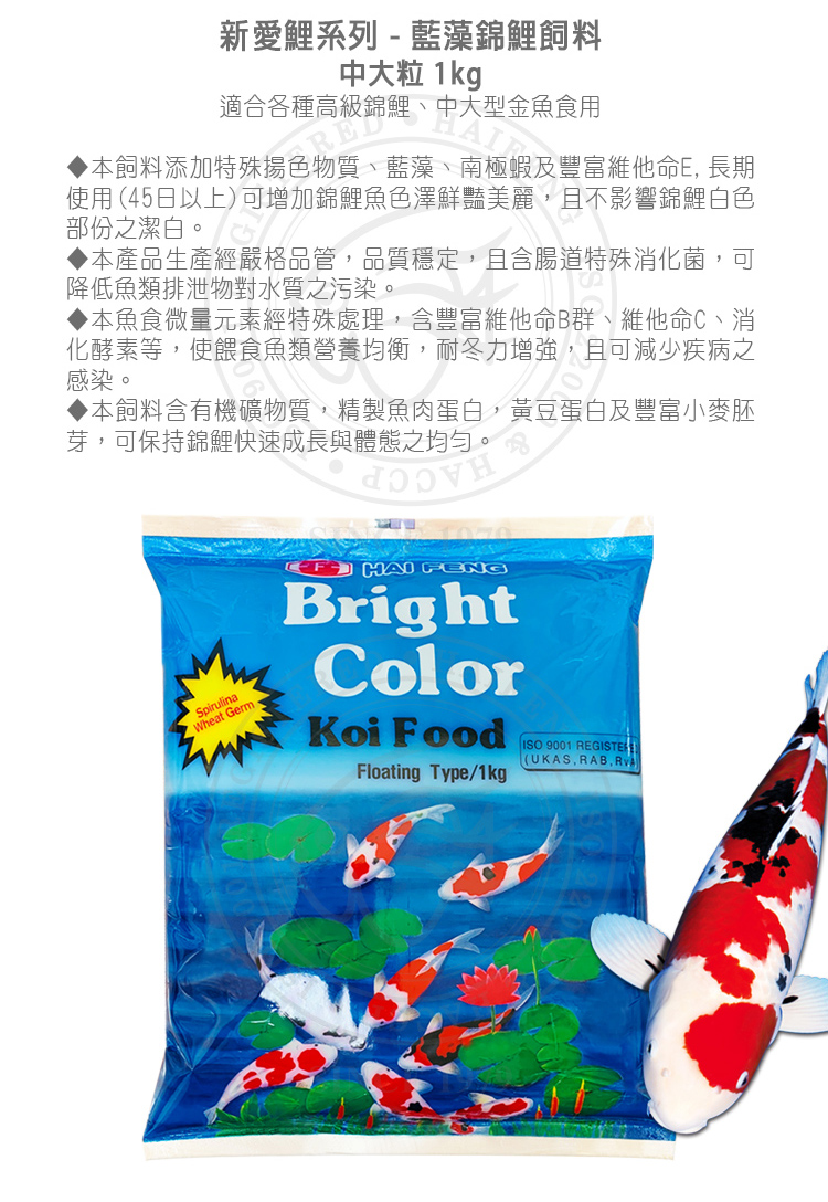 海豐飼料 新愛鯉 藍藻錦鯉飼料中大粒1kg 適合各種高級錦鯉 中大型金魚食用 Momo購物網