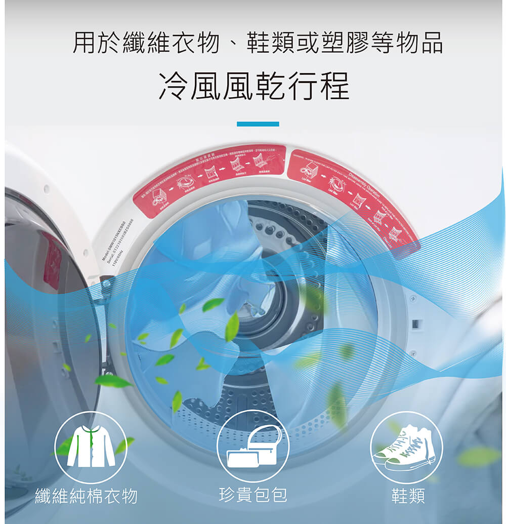 用於纖維衣物、鞋類或塑膠等物品 冷風風乾行程 纖維純棉衣物 珍貴包包 鞋類 