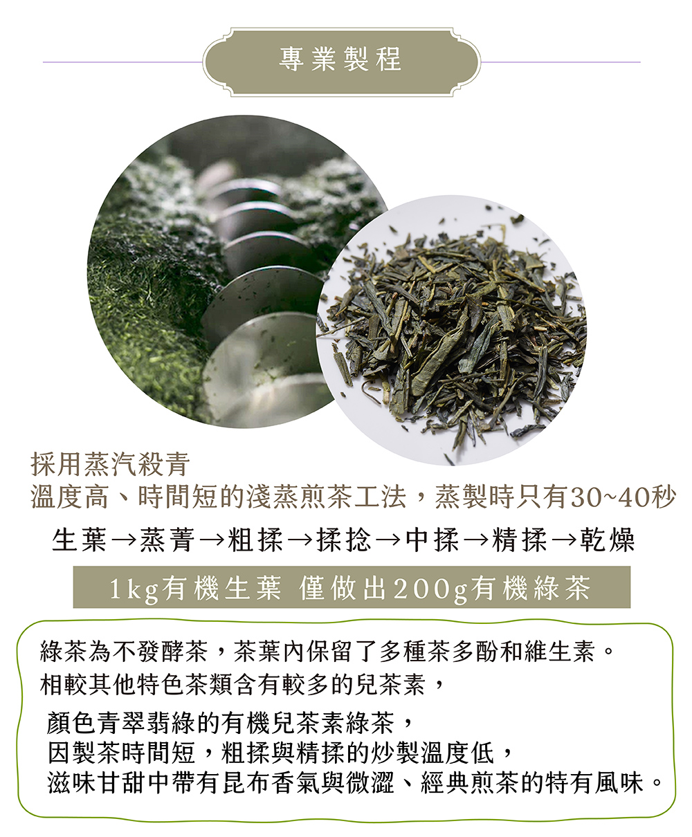 溫度高、時間短的淺蒸煎茶工法,蒸製時只有3040秒